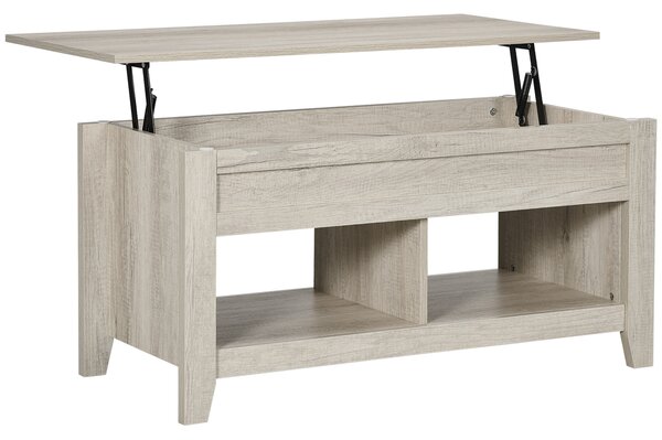 HOMCOM Tavolino rettangolare con piano sollevabile, 2 scomparti aperti, pannello truciolare 105 x 50 x 49 cm - rovere