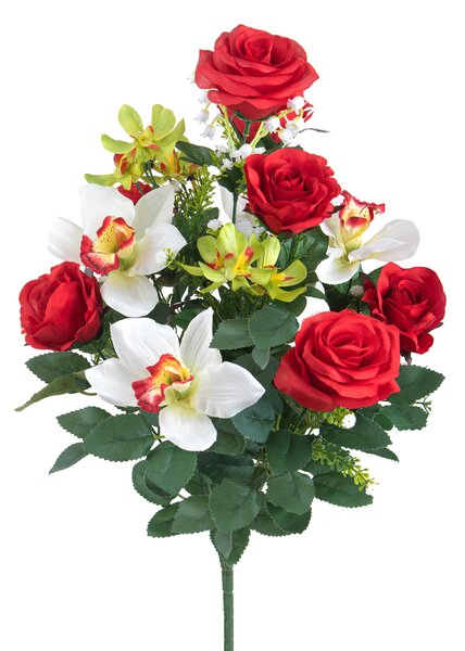Set 2 Bouquet Artificiale Composto da 14 Fiori Artificiali di Rose e Orchidee Altezza 56 cm Rosso