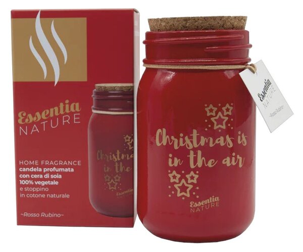 Essentia Candela Profumata in Giara Rosso Rubino 60 ore Cera di Soia 100% Vegetale