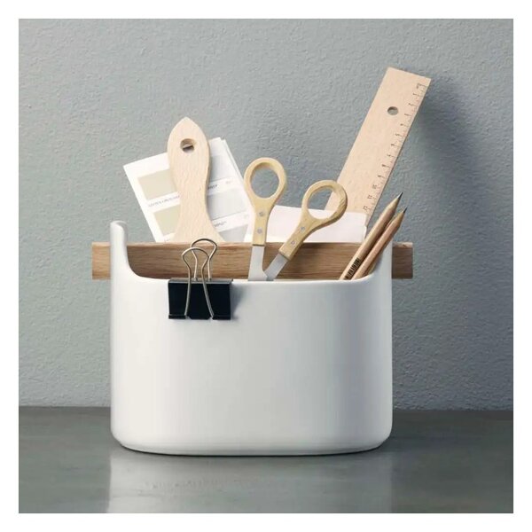 Eva Solo Barattolo per Utensili Basso 15cm Bianco Ceramica Manico in Legno