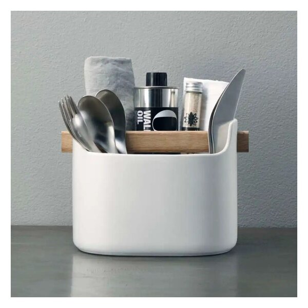 Eva Solo Barattolo per Utensili Basso 15cm Bianco Ceramica Manico in Legno
