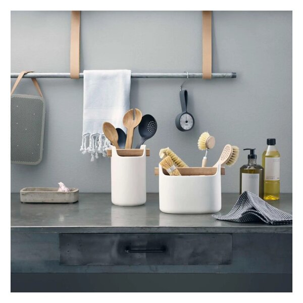 Eva Solo Barattolo per Utensili Basso 15cm Bianco Ceramica Manico in Legno