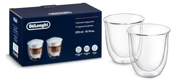 DeLonghi DLSC311 Bicchieri Cappuccino 2pz 270ml Vetro Doppia Parete Termica