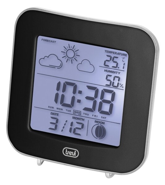 Trevi ME3106 Black Mini Barometro Stazione Meteo FasiLunari Temperatura Igrometro Calendario Sveglia