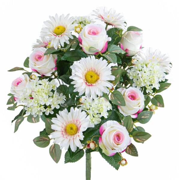 Set 2 Bouquet Artificiale Rose/Gerbera per 16 Fiori Beige