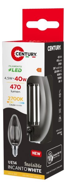 Century INM1W-451427 Candela E14 4,5W Incanto White Led 470lm 2700K 230V Equivalente 40w