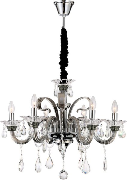 Lampada a sospensione Globo, struttura in metallo cromato, cristalli trasparenti K9, altezza regolabile, diametro: 700 mm, altezza: 1155 mm, esclusa lampadina: 6 x E14, 40W, 230V
