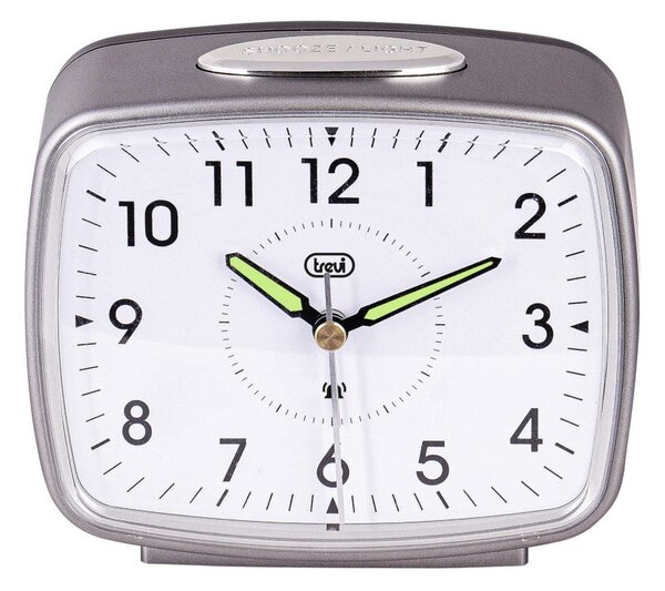 Trevi SL3098 Silver Orologio Sveglia Lancette Movimento Silenzioso Suoneria Campanello