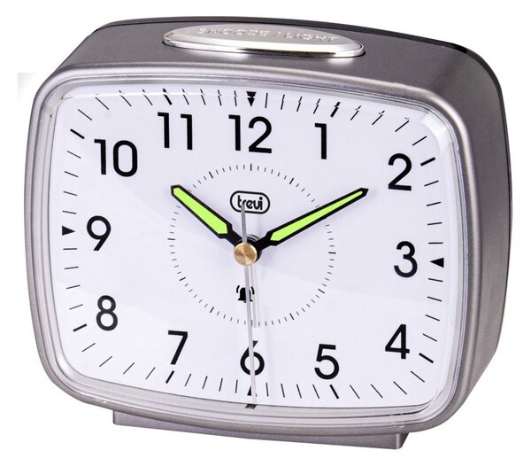 Trevi SL3098 Silver Orologio Sveglia Lancette Movimento Silenzioso Suoneria Campanello