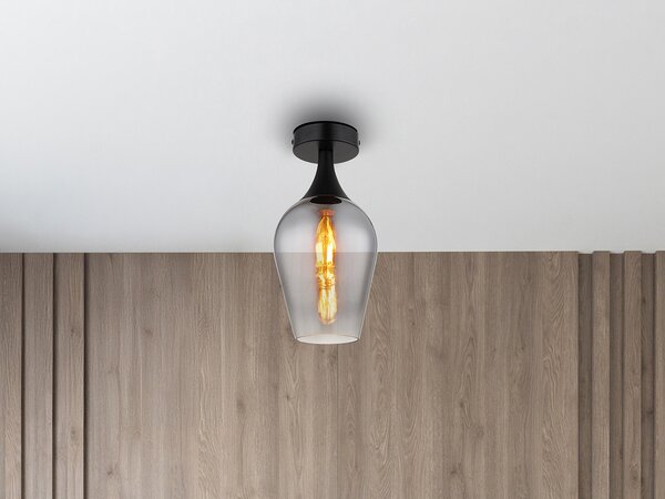 Plafoniera piccola in vetro fumé, diametro 15 cm