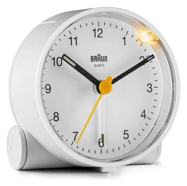 Braun BC01W White Orologio Analogico Quarzo Sveglia Crescendo Snooze Luce Lancette Punta Luminosa