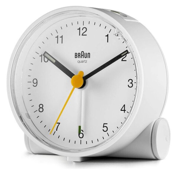 Braun BC01W White Orologio Analogico Quarzo Sveglia Crescendo Snooze Luce Lancette Punta Luminosa