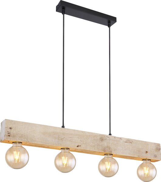 Lampada a sospensione Globo, struttura in metallo nero opaco, elementi in legno color naturale, cavo in tessuto nero, altezza regolabile, dimensioni: 800x60x1200 mm, esclusa lampadina: 4 x E27, 60W, 230V