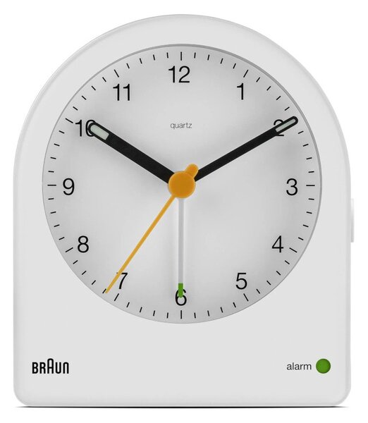 Braun BC22W White Orologio Analogico Quarzo Sveglia Crescendo Retroilluminazione Continua Lancette Punta Luminosa