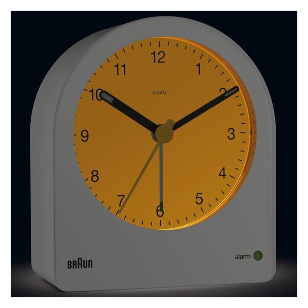 Braun BC22W White Orologio Analogico Quarzo Sveglia Crescendo Retroilluminazione Continua Lancette Punta Luminosa