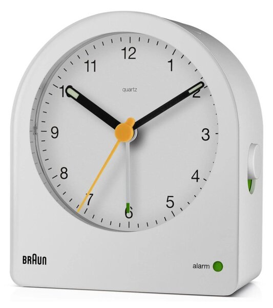 Braun BC22W White Orologio Analogico Quarzo Sveglia Crescendo Retroilluminazione Continua Lancette Punta Luminosa