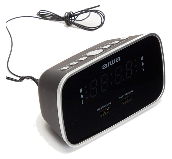 Aiwa CRU-19BK Black Radiosveglia FM Aux In 2x USB-CaricaTelefono 2x Sveglia Snooze Sleep