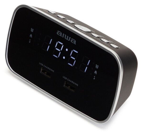 Aiwa CRU-19BK Black Radiosveglia FM Aux In 2x USB-CaricaTelefono 2x Sveglia Snooze Sleep