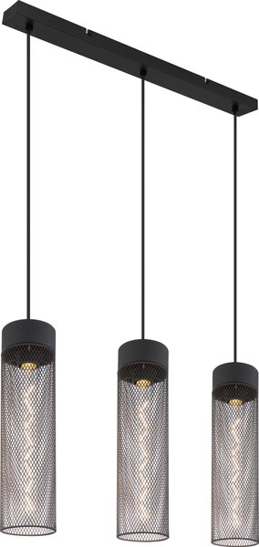 Lampada a sospensione Globo Lighting, struttura in metallo nero opaco, paralume in metallo a rete nero opaco, dimensioni: 600x95x1200 mm, esclusa lampadina: 3 x E27, 40W, 230V