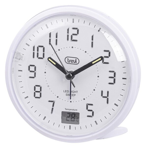 Trevi SL3P27 Bianco Orologio Sveglia Lancette Movimento Silenzioso Suoneria Elettronica Luce Temperatura