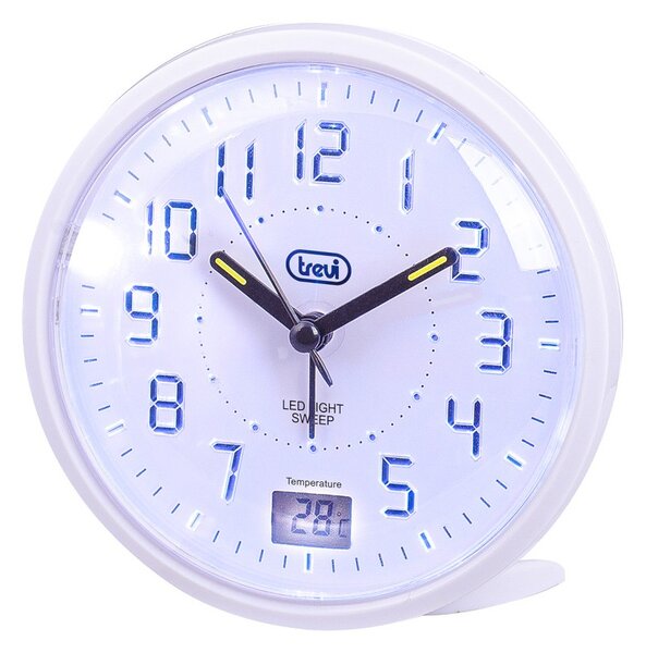 Trevi SL3P27 Bianco Orologio Sveglia Lancette Movimento Silenzioso Suoneria Elettronica Luce Temperatura