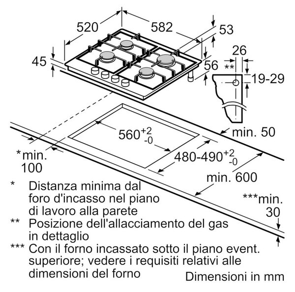Bosch PGP6B5K85 Inox Piano Cottura Gas 60cm Comandi Frontali Sicurezza Fuochi Serie4