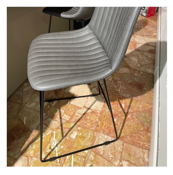 Mobilegno Sgabello Alto Cinquecento Ecopelle Grigio Scuro Struttura Verniciato Nero