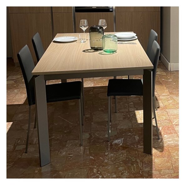 Mobilegno Tavolo Chiara 160-210-260x90 Allungabile Piano Rovere Corteccia Struttura Verniciato Tipo Inox