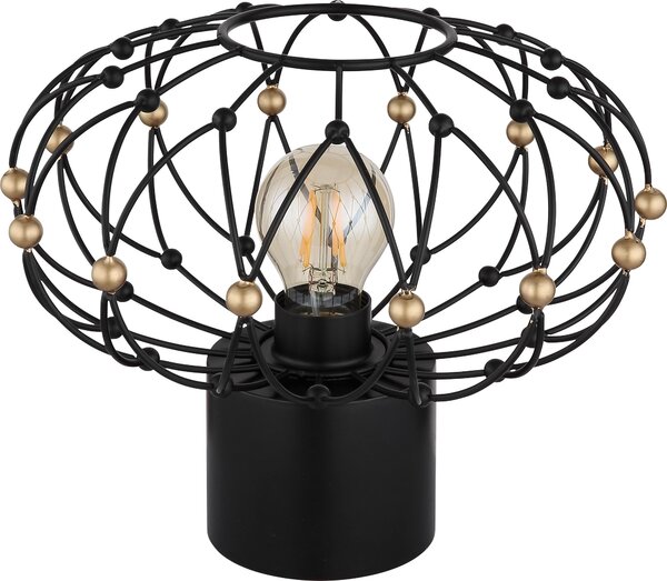 Lampada da tavolo, nero opaco, lavorazione a vimini, accenti dorati, P 28 cm