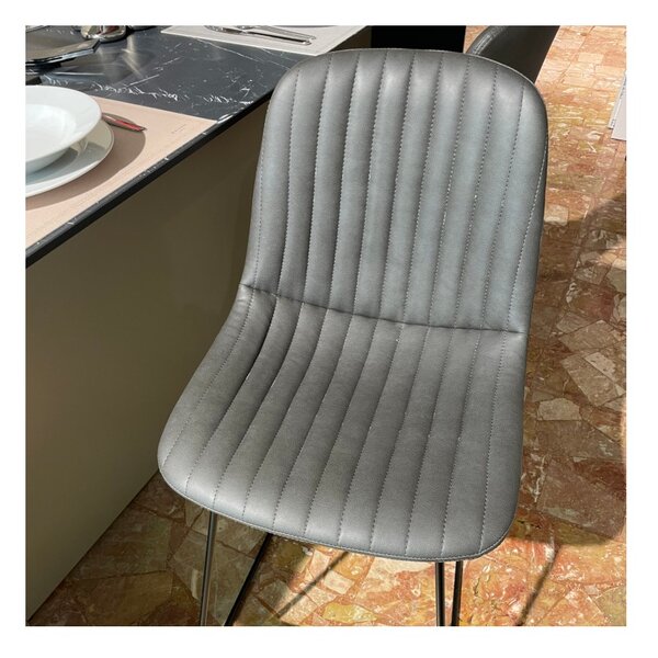 Mobilegno Sgabello Alto Cinquecento Ecopelle Grigio Scuro Struttura Verniciato Nero