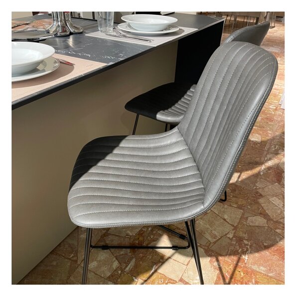 Mobilegno Sgabello Alto Cinquecento Ecopelle Grigio Scuro Struttura Verniciato Nero