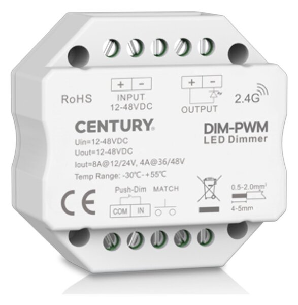 Century DIM-PWM Dimmer Single Color per Striscia Led 24V Push-Dim Abbinabile al Telecomando CTLRF