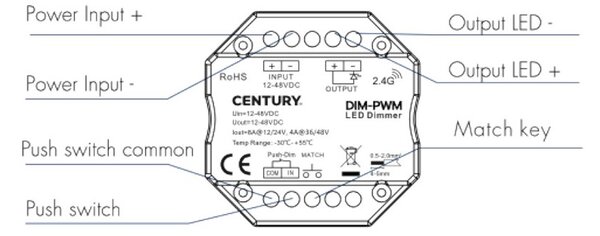 Century DIM-PWM Dimmer Single Color per Striscia Led 24V Push-Dim Abbinabile al Telecomando CTLRF