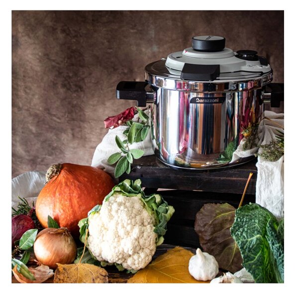 Barazzoni Facile Dual System 4,5L 22cm Inox Pentola a Pressione Meccanismo a Ganascia 4 Valvole 2 Pressioni Fondo Triplen