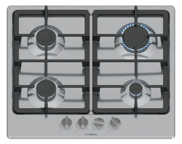 Bosch PGP6B5K90 Inox Piano Cottura Gas 60cm Comandi Frontali Sicurezza Fuochi Griglie Ghisa Serie4