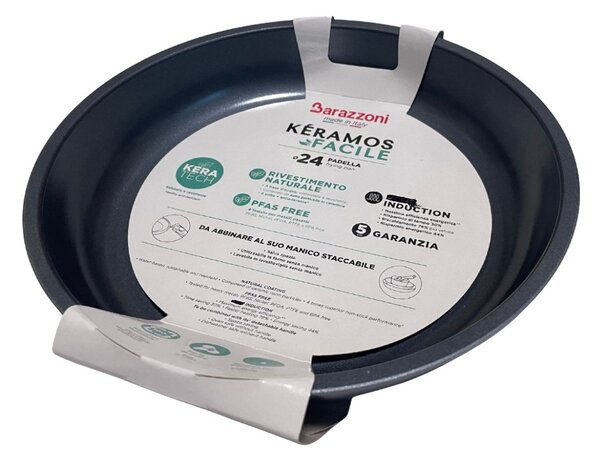 Barazzoni Keramos Facile Padella 1,8L 24cm Ceramica Alluminio Manico Staccabile Optional Funziona su Gas Elettrico Induzione