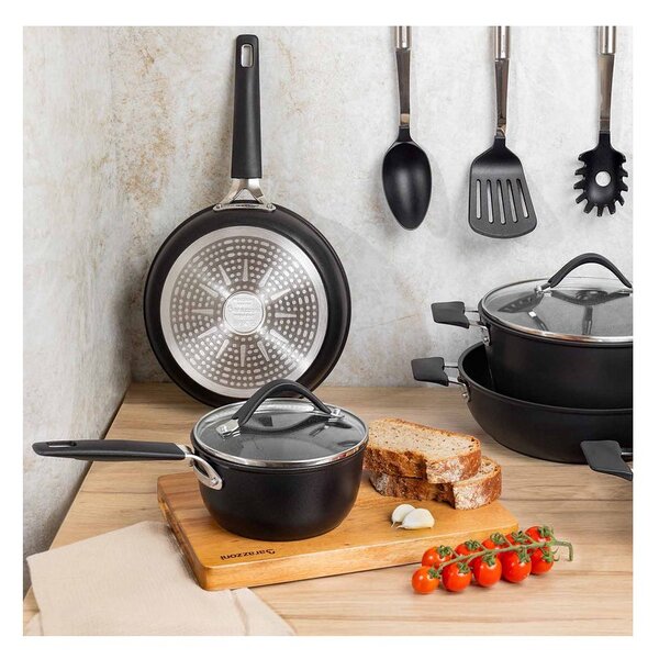 Barazzoni 33 Carati Casseruola 16cm 1,4L Alluminio Rivestitimento Diamantech Coperchio Gas Elettrico Induzione