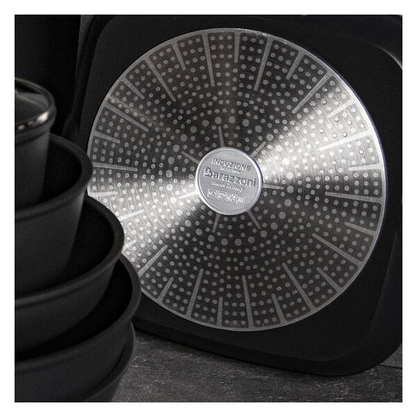 Barazzoni Black Titan Pro Casseruola 20cm 2,4L Alluminio Rivestitimento Antiaderente 5 Strati Coperchio Gas Elettrico Induzione