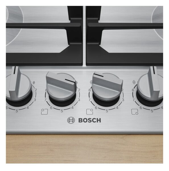 Bosch PCH6A5I90 Inox Piano Cottura Gas 60cm FlameSelect Bruciatore turboWok Manopole Magnetiche Serie6