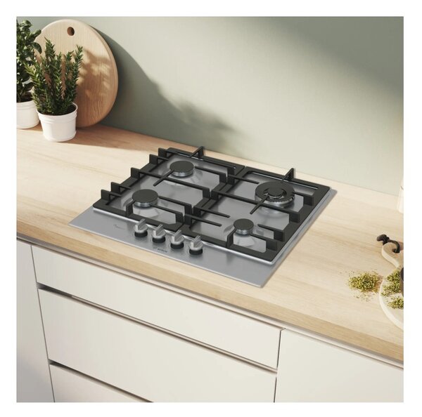 Bosch PCH6A5I90 Inox Piano Cottura Gas 60cm FlameSelect Bruciatore turboWok Manopole Magnetiche Serie6