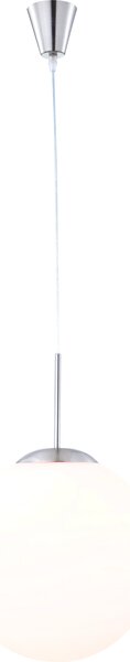 Lampada a sospensione Globo, struttura in metallo nichel opaco, diffusore in vetro opalino satinato, cavo in PVC trasparente, altezza regolabile, diametro: 300 mm, altezza: 1800 mm, esclusa lampadina: 1 x E27 60W 230V