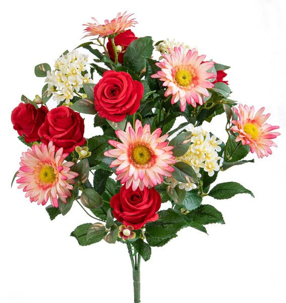 Set 2 Bouquet Artificiale Rose/Gerbera per 16 Fiori rosso