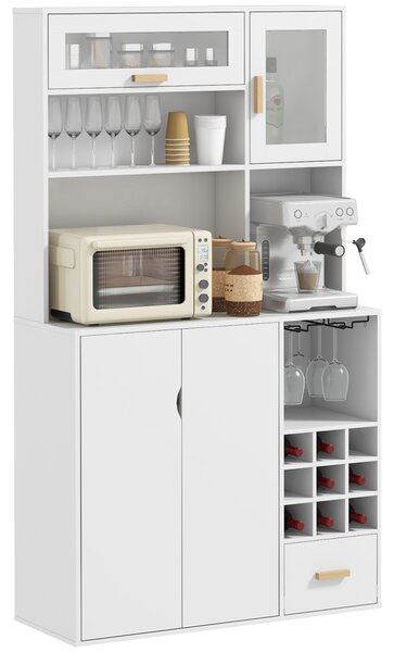 HOMCOM Mobile Dispensa con Portabottiglie, Armadietti, Ripiani e Cassetto, in Truciolato e Legno, 100x38x172 cm, Bianco|Aosom