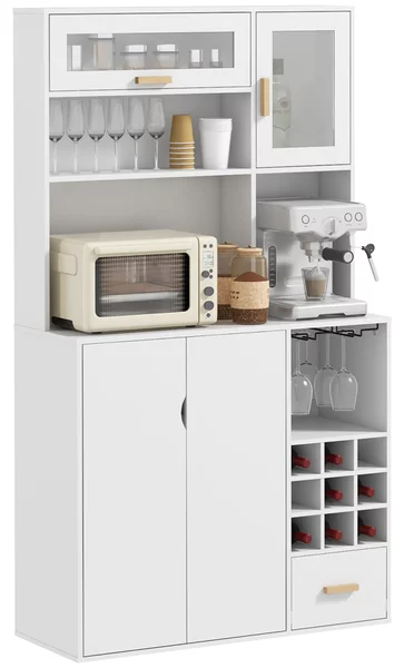 HOMCOM Mobile Dispensa con Portabottiglie, Armadietti, Ripiani e Cassetto, in Truciolato e Legno, 100x38x172 cm, Bianco|Aosom