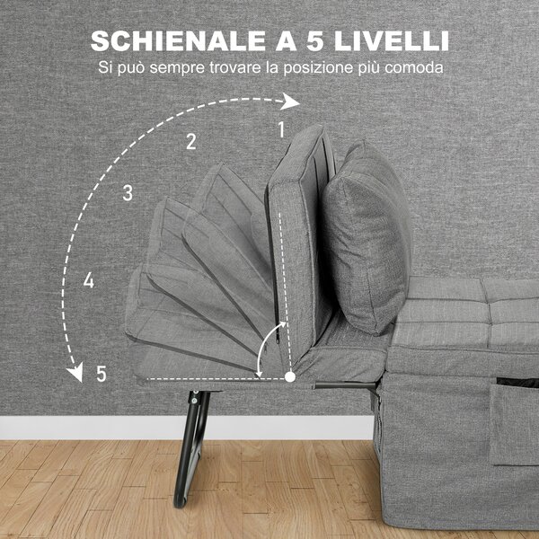 HOMCOM letto pieghevole 4 in1 salvaspazio con schienale reclinabile, pouf letto a 5 livelli multiuso, grigio | Aosom Italy