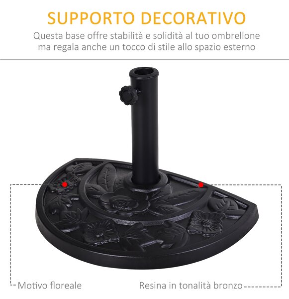 Outsunny Base per Ombrellone a Mezzaluna da Ø3.8 e Ø4.8 mm in Resina con Manovella, 50x31x32 cm, Nero