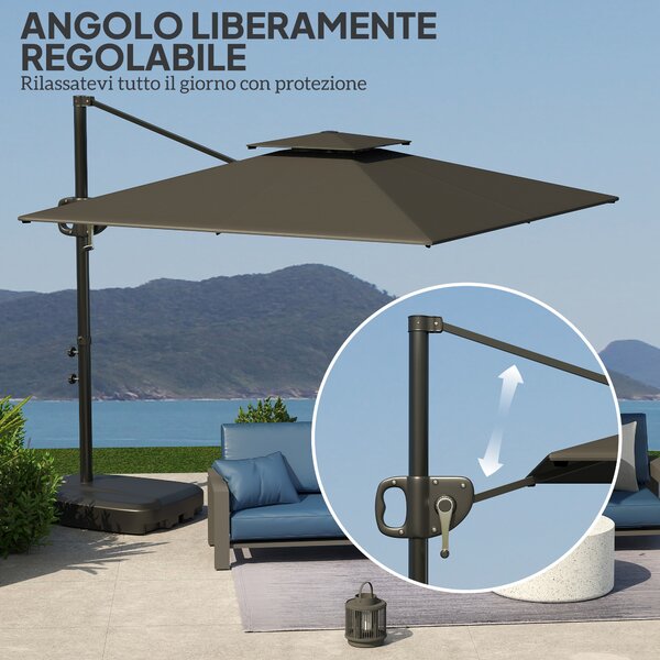 Outsunny Ombrellone a Braccio 2.5x2.5 m con Base Riempibile, Manovella e Testa Inclinabile, Grigio Scuro