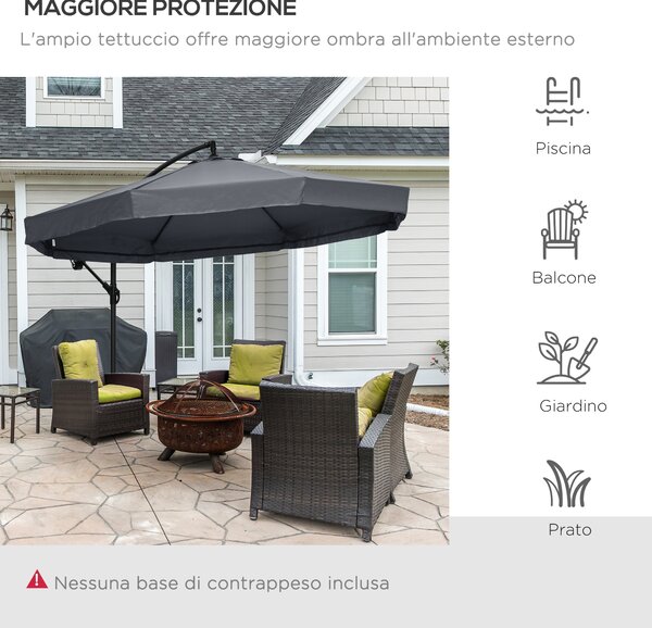 Outsunny Ombrellone da Giardino 3x3 m con Zanzariera, Apertura a Manovella e Base a Croce, Grigio Scuro