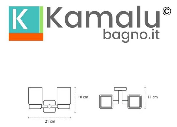 Porta spazzolini doppio in acciaio satinato e vetro | CLODE-S - KAMALU