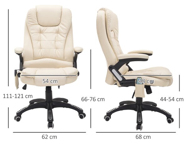 Homcom Sedia ufficio Ergonomica Poltrona Relax da Ufficio Massaggiante Con Riscaldamento in Ecopelle,altezza regolabili Beige|Aosom